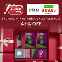 Vente de Noël : 2 x Huile d'excitation + 1 x Huile aphrodisiaque + 2 x Pack de voyage