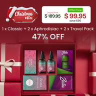 Vente de Noël : 1 x Huile d'excitation + 2 x Huile aphrodisiaque + 2 x Pack voyage