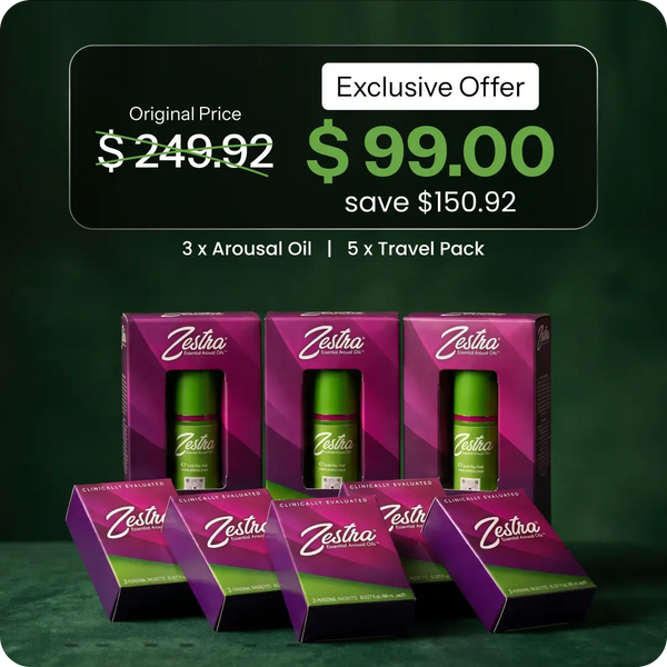 Zestra Arousal Oil Bundle – 3 Bottles + 5 Travel Packs | Save $150