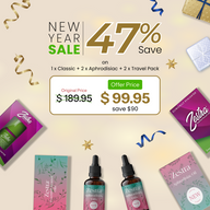 Nyårsförsäljning: 1 x Upphetsningsolja + 2 x Afrodisiakumolja + 2 x Reseförpackning